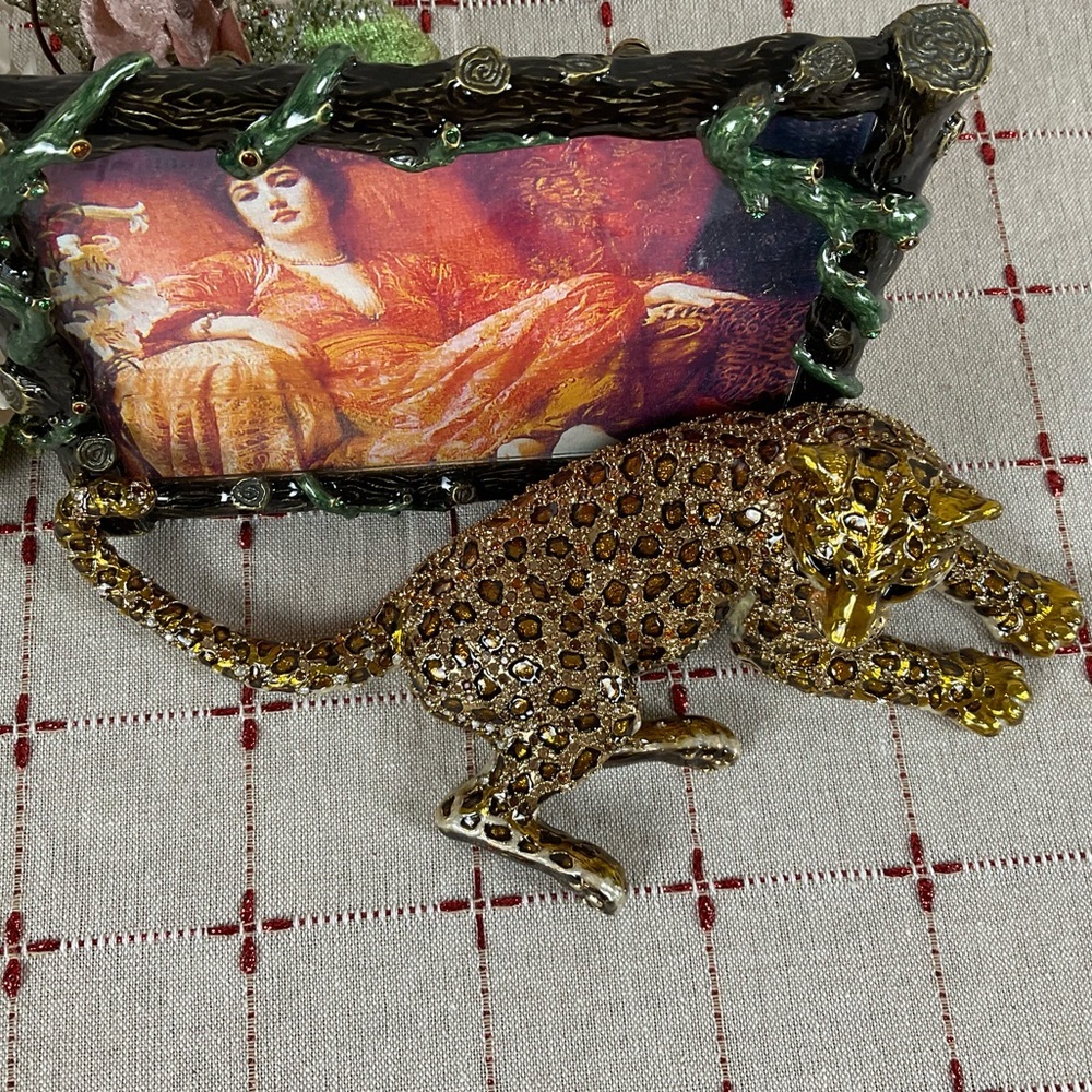 Stunning! Large Jay Strongwater Enamel Swarovski Leopard Panther Picture Frame - Picture 2 of 13
